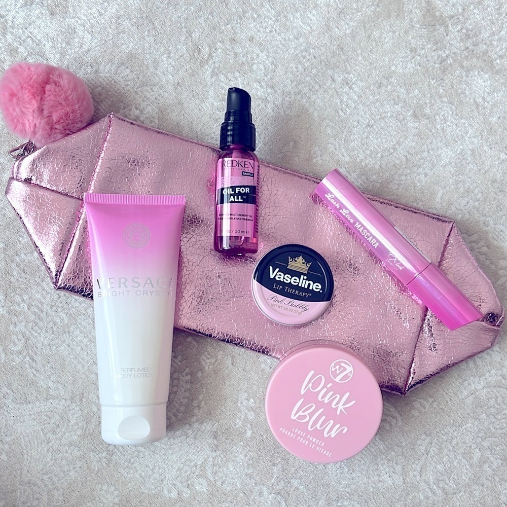 Brand New Versace Bright Crystal Body Lotion Pink Blur Loose Powder Zippered Bag
